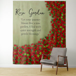 Roter Rosengarten Feld Lebendige Blumen Wandteppich