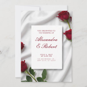 Roter Rosenstiel Weiße Seiden-Hochzeitseinladung Einladung