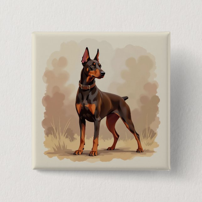 Roter Rostbrauner Dobermann Pinscher Hund Button (Vorderseite)