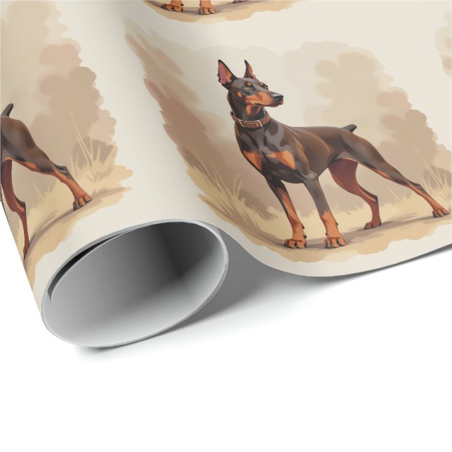 Roter Rostbrauner Dobermann Pinscher Hund Geschenkpapier (Rolleneckpunkt)