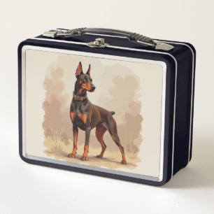 Roter Rostbrauner Dobermann Pinscher Hund Metall Brotdose