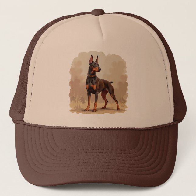 Roter Rostbrauner Dobermann Pinscher Hund Truckerkappe (Vorderseite)