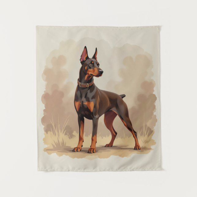 Roter Rostbrauner Dobermann Pinscher Hund Wandteppich (Vorderseite)