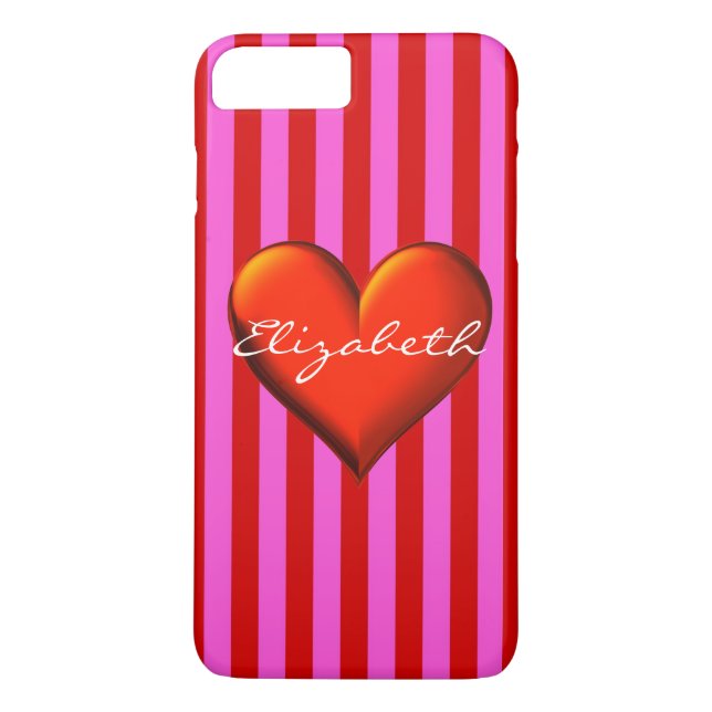 Roter rote Streifen Metallisches Herzmonogramm Case-Mate iPhone Hülle (Rückseite)
