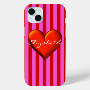 Roter rote Streifen Metallisches Herzmonogramm Case-Mate iPhone Hülle