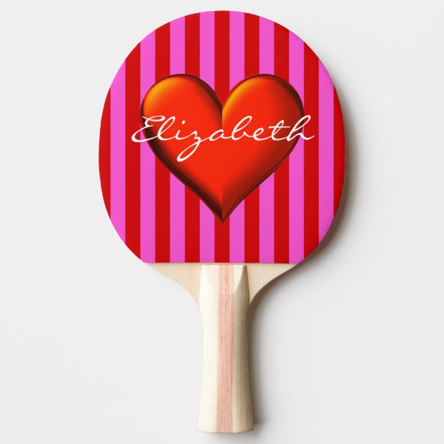 Roter rote Streifen Metallisches Herzmonogramm Tischtennis Schläger (Vorderseite)