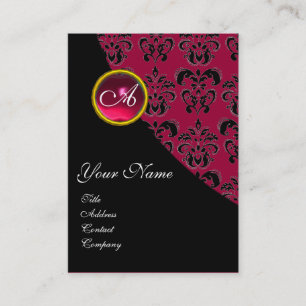 ROTER RUBIN-DAMAST-MONOGRAMM fuchsienrosa Visitenkarte