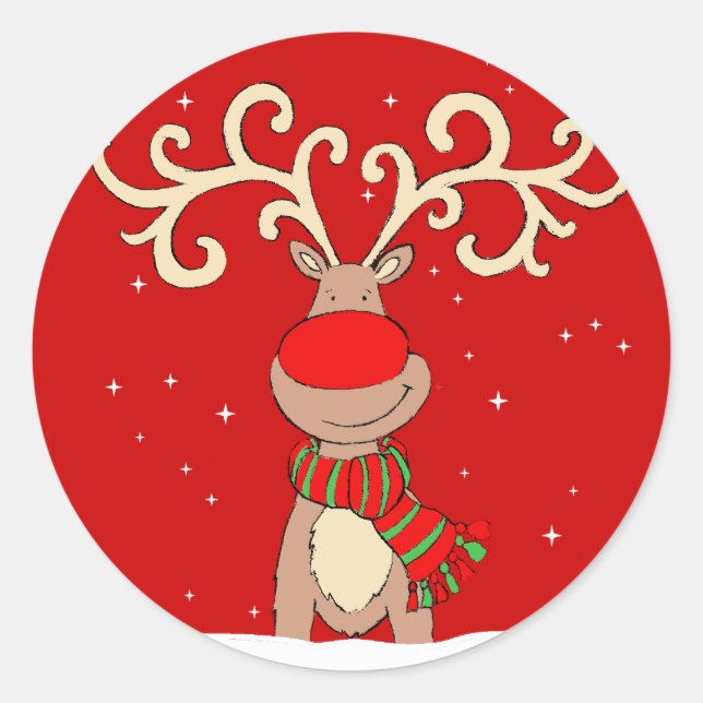 Roter Rundaufkleber für Weihnachtsrinder Runder Aufkleber (Vorderseite)