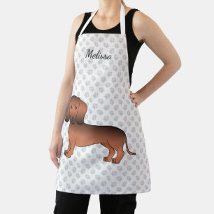 Roter Sable Kurzhaar Dachshund Cartoon-Hund & Name Schürze