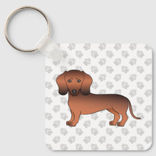 Roter Sable Kurzhaar Dachshund Cartoon Hund & Pfot Schlüsselanhänger