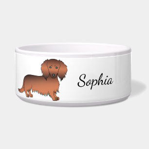 Roter Sable Langhaar Dachshund Cartoon Hund & Name Napf