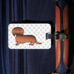 Roter Sable Langhaar Dachshund Cartoon-Hund & Text Gepäckanhänger
