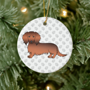 Roter Sable Langhaar Dachshund Cartoon-Hund & Text Keramik Ornament