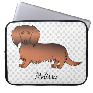 Roter Sable Langhaar Dachshund Cartoon-Hund & Text Laptopschutzhülle