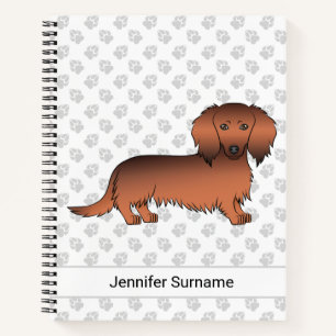 Roter Sable Langhaar Dachshund Cartoon-Hund & Text Notizbuch