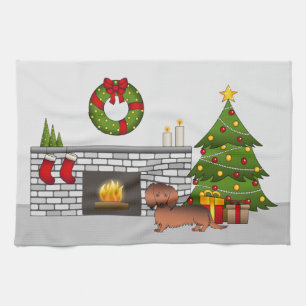 Roter Sable Langhaar Dachshund Hund - Weihnachtszi Geschirrtuch