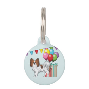 Roter Sable-Papillon-Cartoon-Hund Bunter Geburtsta Haustiermarke