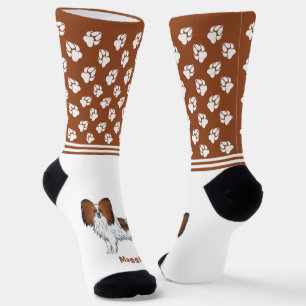 Roter Sable-Papillon-Cartoon-Hund mit Namen und Pf Socken
