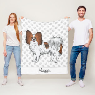 Roter Sable-Papillon-Hund mit Pfoten und Namen Fleecedecke