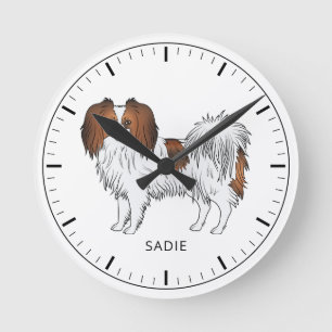 Roter Sable-Phalène-Cartoon-Hund mit individuellem Runde Wanduhr