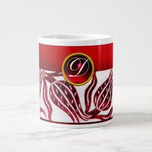 ROTER SAMT-DAMAST-TULPEN-MONOGRAMM Burgund Weiß Jumbo-Tasse