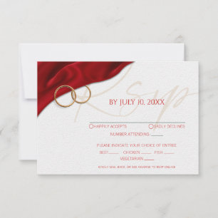 Roter Samt mit Antwortkarte mit Eheringen RSVP Karte