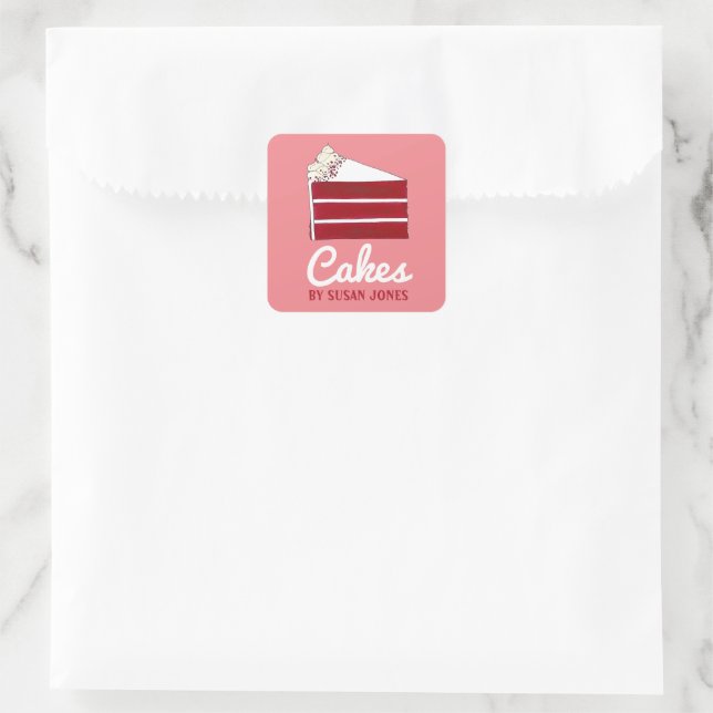 Roter Samtkuchen hausgemacht, von der Küche geback Quadratischer Aufkleber (Tasche)