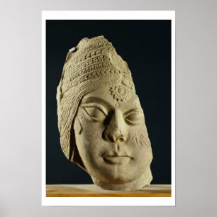 Roter Sandsteinkopf Yakshi, Bharhut, 2. Jahrhunder Poster