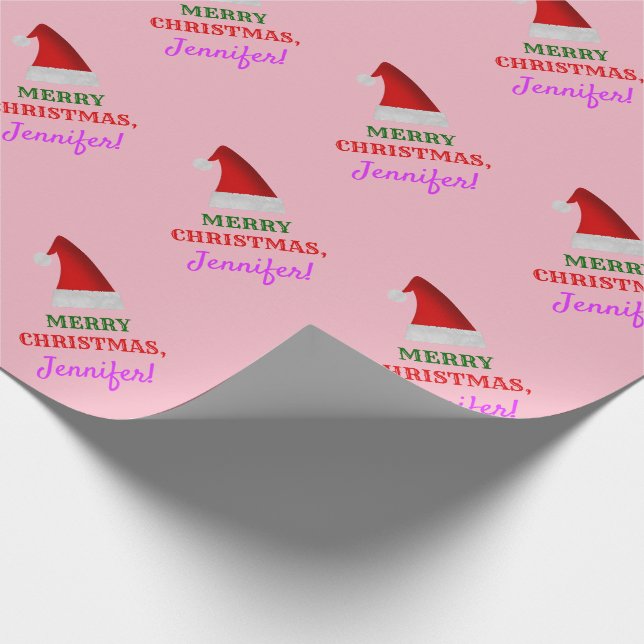 Roter Sankt-Weihnachtshut, "FROHE WEIHNACHTEN! ", Geschenkpapier (Ecke)