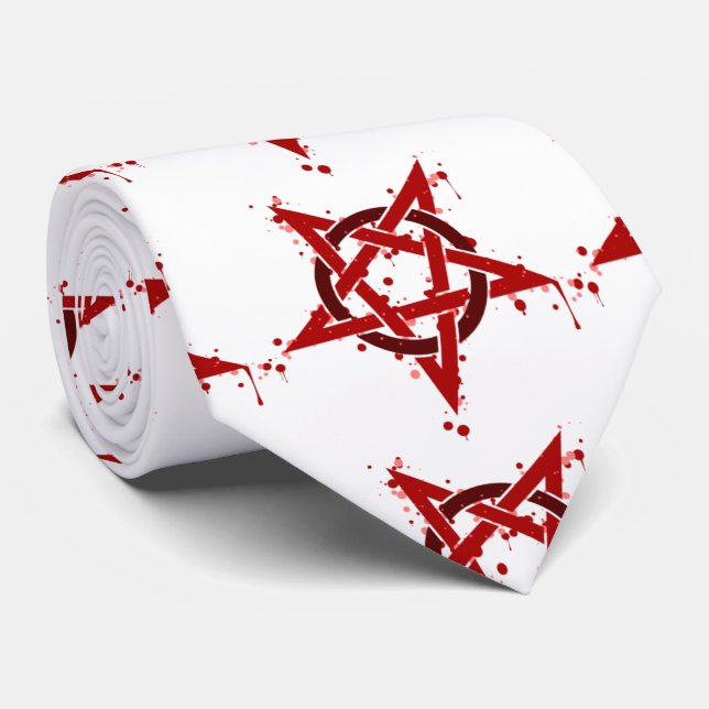 Roter satanischer gepunkteter Pentagram Krawatte (Gerollt)