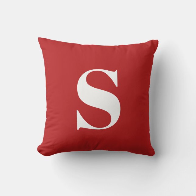 Roter Scarlet Initial Mit Monogramm Outdoor Pillow Kissen (Vorderseite)