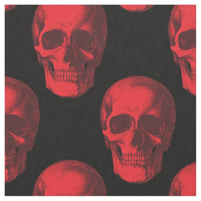 Roter Schädel Gothic Halloween Stoff (Nahaufnahme)