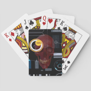Roter Schädel hinter Sichtschutzhacker Spielkarten