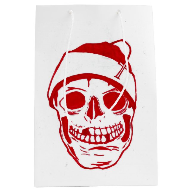 Roter Schädel in der Weihnachtsmannmütze Mittlere Geschenktüte (Vorderseite)
