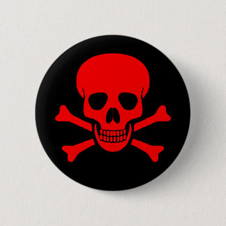 Roter Schädel u. Knochen-Knopf Button