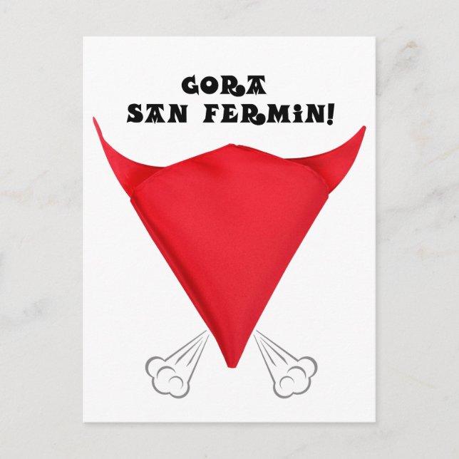 Roter Schal von San Fermin, der zu einem Bullenkop Postkarte (Vorderseite)