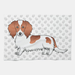 Roter Schecken Langhaar-Dachshund Cartoon-Hund & P Geschirrtuch
