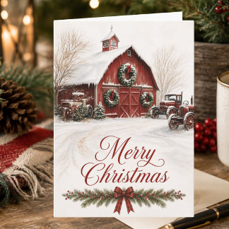 Roter Scheunen-Weihnachten Rustikales Land Frohe W Feiertagskarte