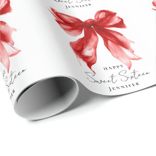 Roter Schleifen-Coquette-Script Sweet 16 Party  Geschenkpapier