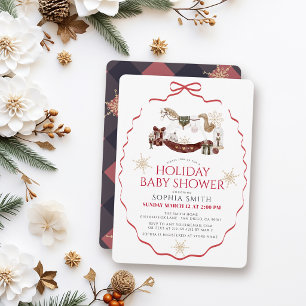 Roter Schleifen Schaukelpferd Weihnachten Baby Sho Einladung