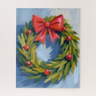 Roter Schleifen-Weihnachtskranz Wasserfarbe