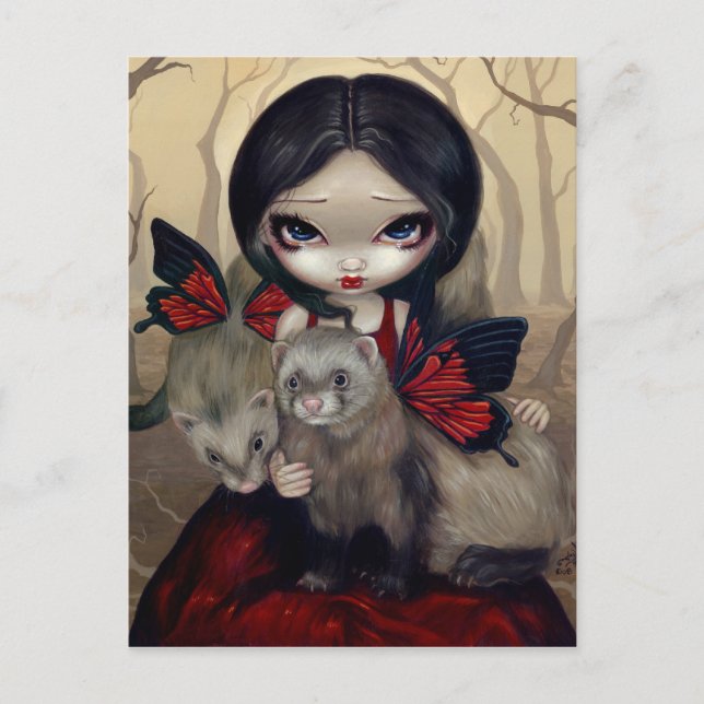 "Roter Schmetterling-Frettchen" Postkarte (Vorderseite)