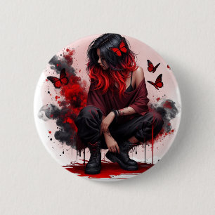 Roter Schmetterling Grunge Mädchen Button