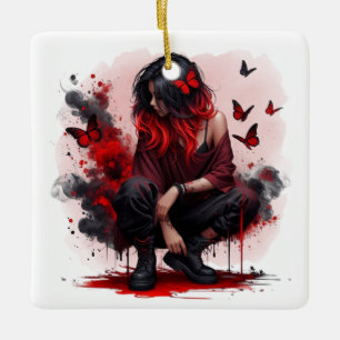 Roter Schmetterling Grunge Mädchen Keramikornament