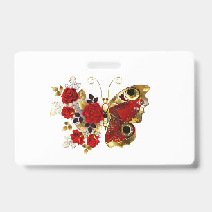 Roter Schmetterling mit roten Rosen Ausweis
