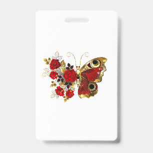 Roter Schmetterling mit roten Rosen Ausweis