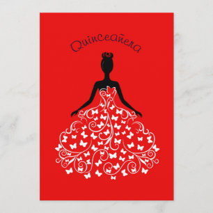Roter Schmetterling Quinceanera Ball Einladung