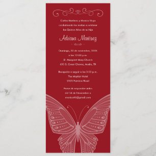 Roter Schmetterling Quinceanera Einladungen