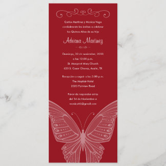 Roter Schmetterling Quinceanera Einladungen