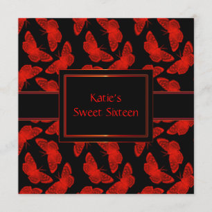 Roter Schmetterling Roter Schwarzer Sweet Sixteen Einladung